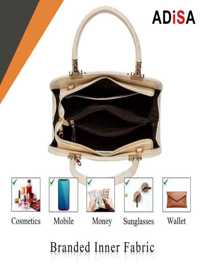 ADISA two tone handbag shoulder bag for women and girls with sling belt (AD4069-CRE) - Image 5